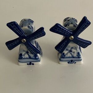 Vintage Delft Style Blue and White Windmill Salt and Pepper Shaker